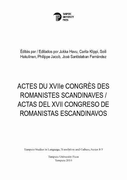 ACTES DU XVIIe CONGRÈS DES ROMANISTES SCANDINAVES