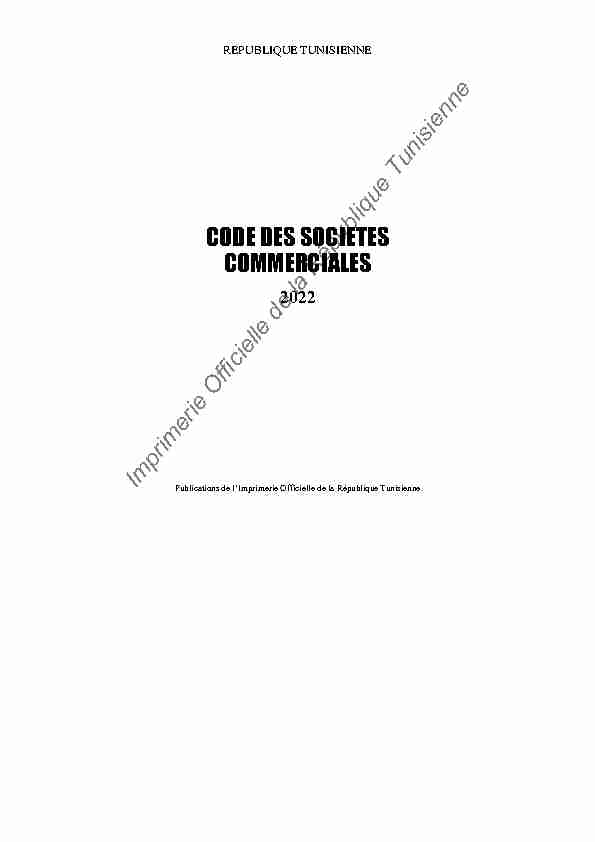 CODE DES SOCIETES COMMERCIALES - Livre Premier
