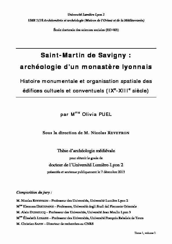 Saint-Martin de Savigny : archéologie dun monastère lyonnais