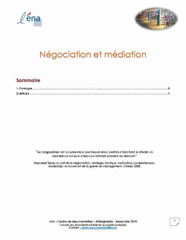 bibliographie Négociation et Médiation 2018