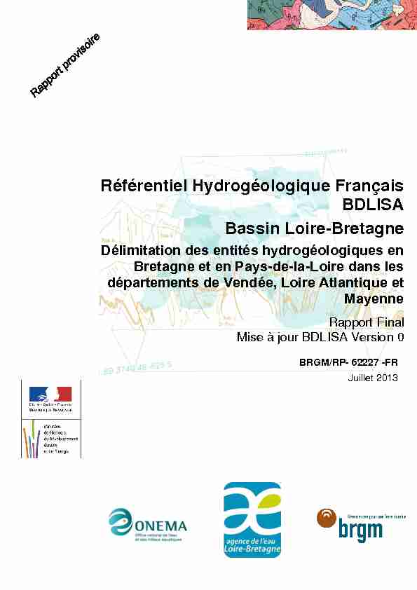 Référentiel Hydrogéologique Français BDLISA Bassin Loire-Bretagne