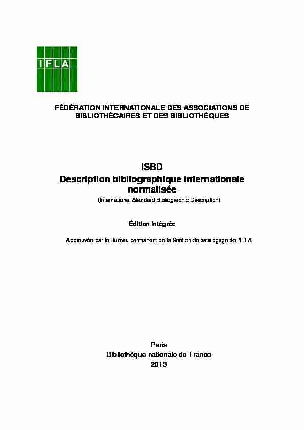 ISBD - Description bibliographique internationale normalisée