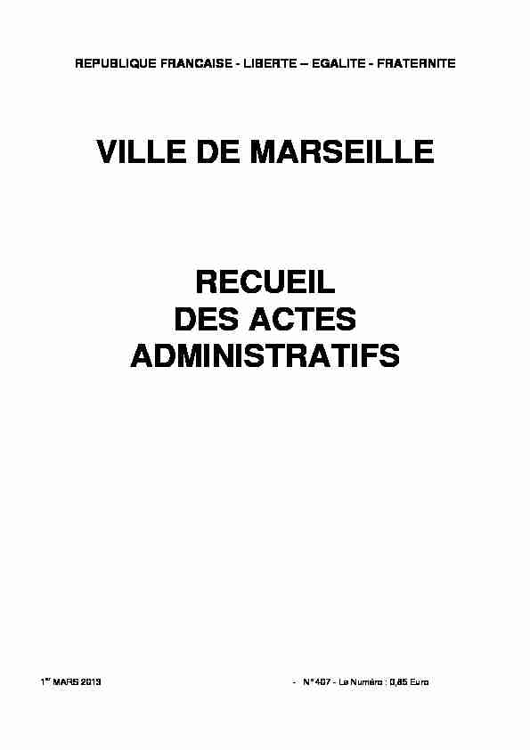 VILLE DE MARSEILLE RECUEIL DES ACTES ADMINISTRATIFS