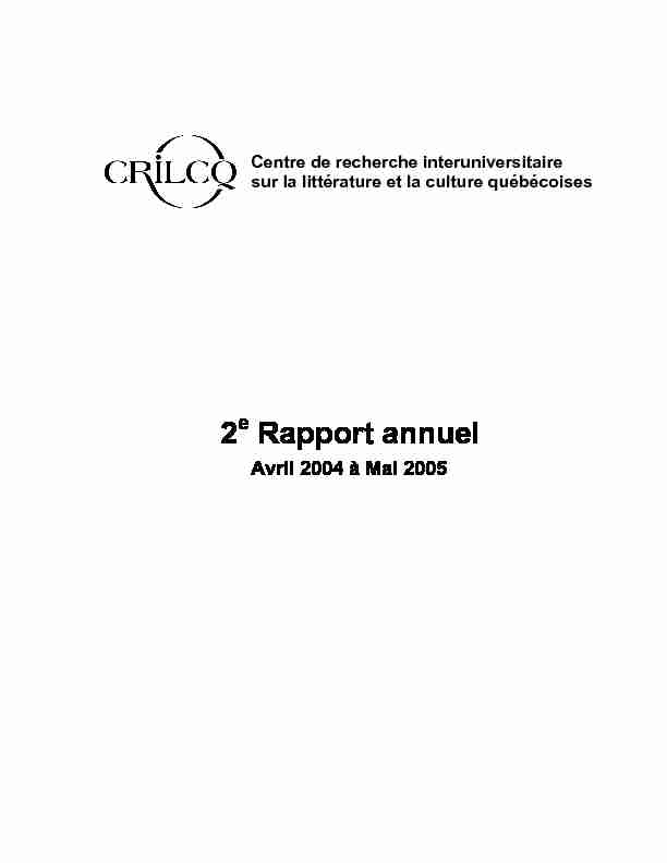 2 Rapport annuel