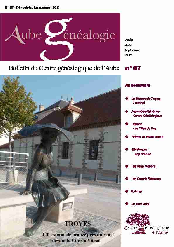 Bulletin du Centre généalogique de lAube n°67 TROYES
