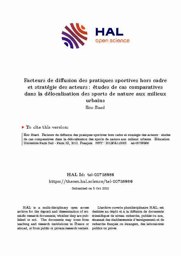 [PDF] Facteurs de diffusion des pratiques sportives hors cadre  - Hal-Inria