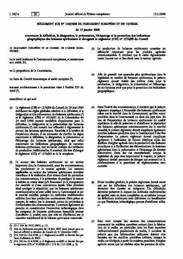 RÈGLEMENT (CE) No 110/2008 DU PARLEMENT EUROPÉEN ET