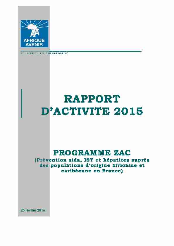 Note rapports dactivité Afrique Avenir 2009