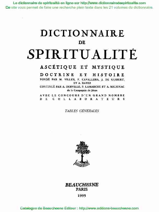 Dictionnaire de spiritualité - Tables générales