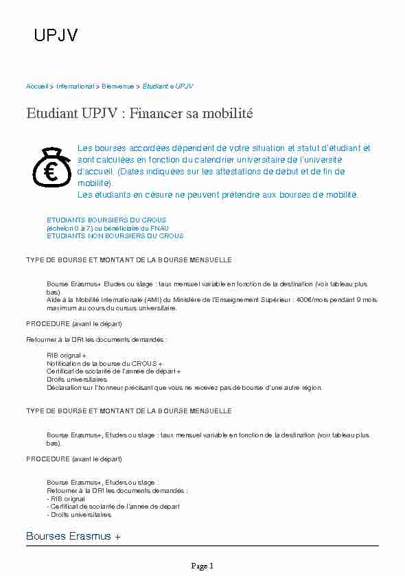 Etudiant UPJV : Financer sa mobilité - UPJV