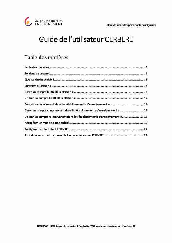[PDF] Guide de lutilisateur CERBERE - Wallonie-Bruxelles Enseignement