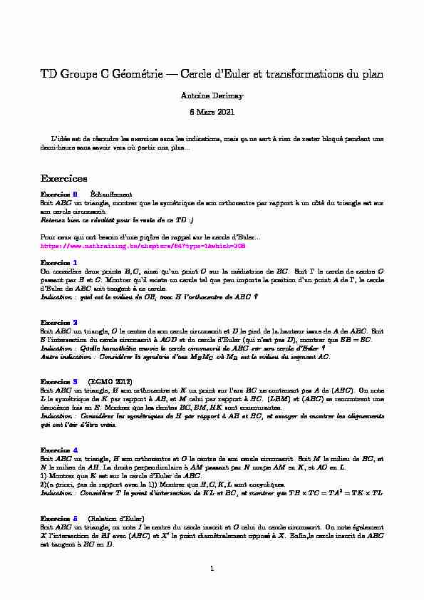 [PDF] TD Groupe C Géométrie — Cercle dEuler et transformations du plan