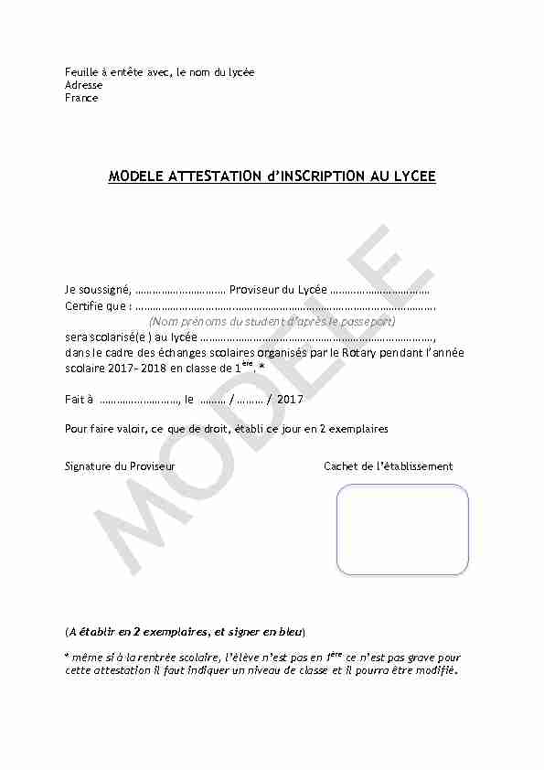 [PDF] MODELE ATTESTATION dINSCRIPTION AU LYCEE