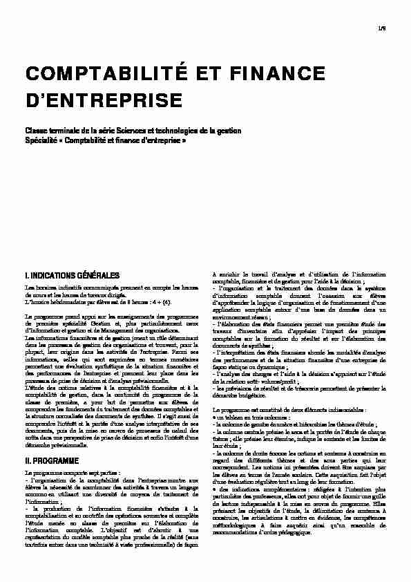 [PDF] COMPTABILITÉ ET FINANCE DENTREPRISE