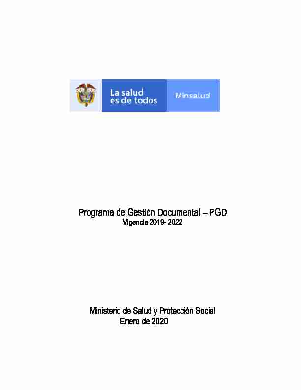 Programa de Gestión Documental – PGD - Vigencia 2019