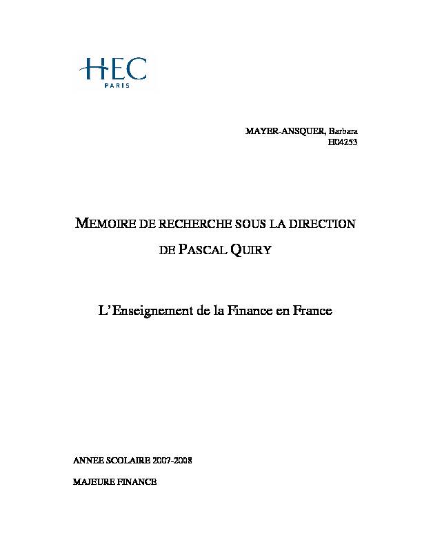 [PDF] LEnseignement de la Finance en France - Vernimmennet :