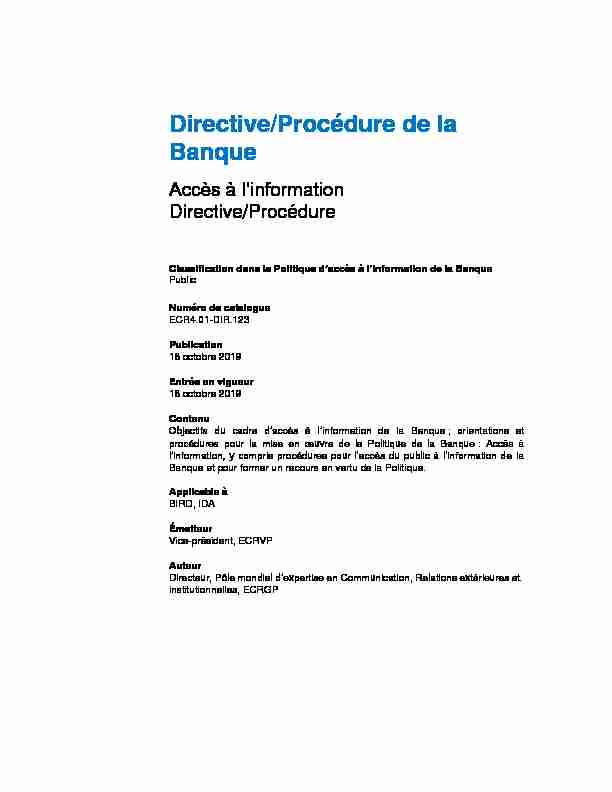 Directive/Procédure de la Banque