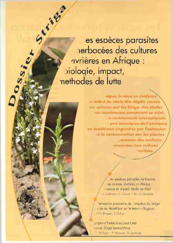 Les espèces parasites herbacées des cultures vivriéres en Afrique