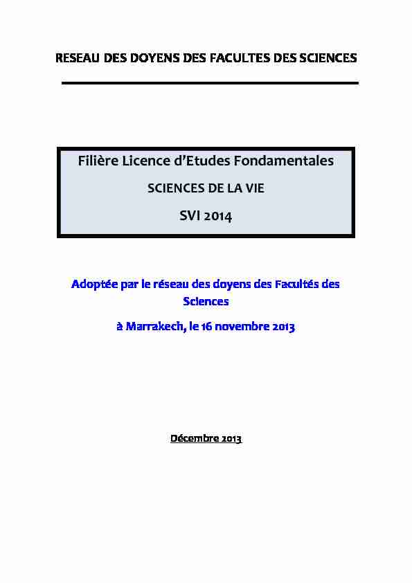 Filière Licence dEtudes Fondamentales SVI 2014