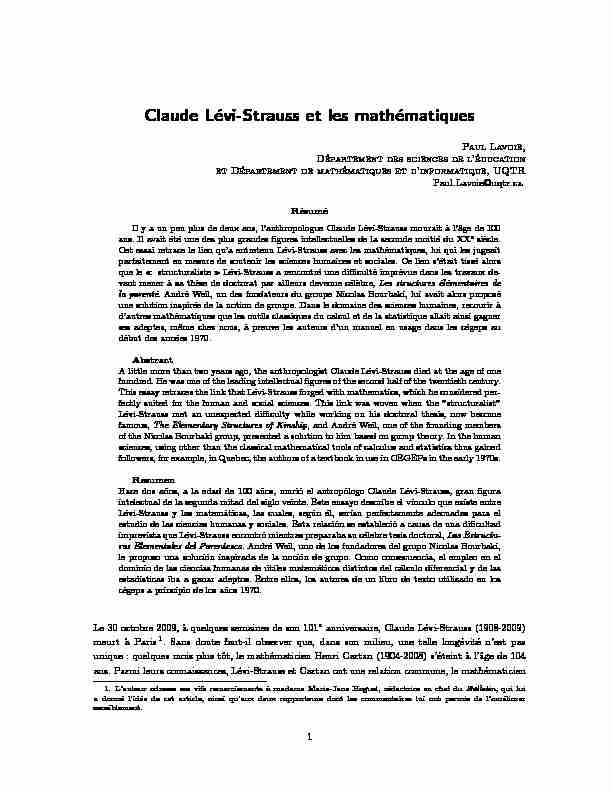 Claude Lévi-Strauss et les mathématiques