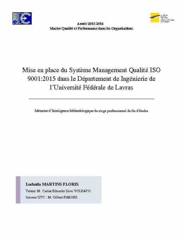 Mise en place du Système Management Qualité ISO 9001:2015