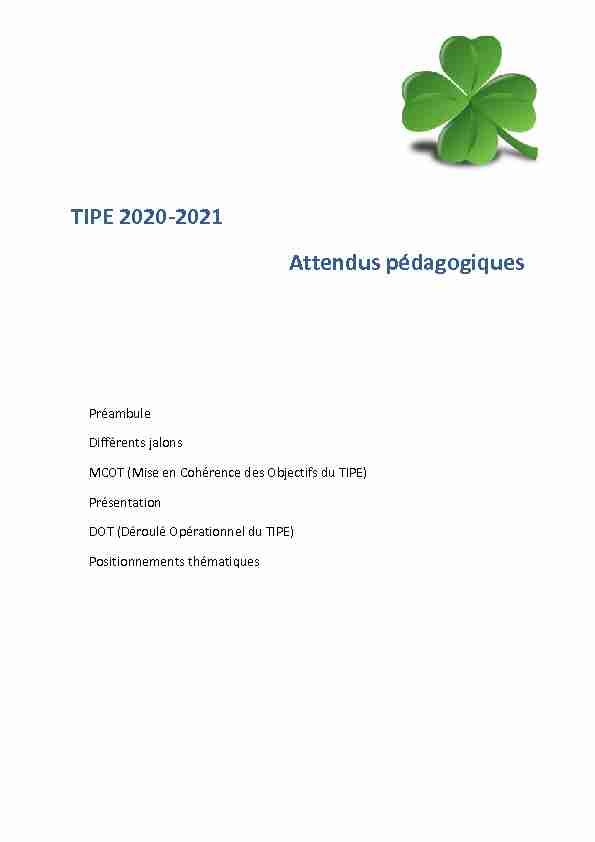 TIPE 2020-2021 Attendus pédagogiques