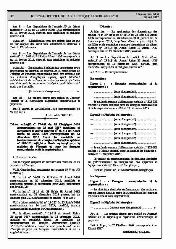 JOURNAL OFFICIEL DE LA REPUBLIQUE ALGERIENNE NA 31 12