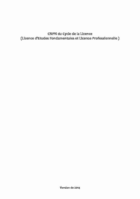 CNPN du Cycle de la Licence (Licence dEtudes Fondamentales et