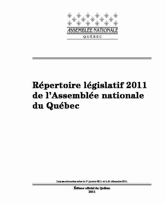 Répertoire législatif 2011 de lAssemblée nationale du Québec