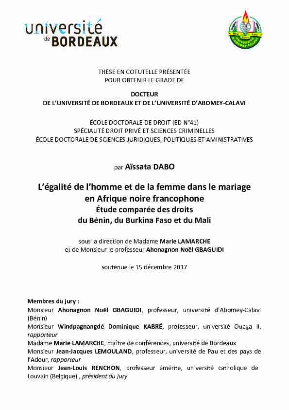 Légalité de lhomme et de la femme dans le mariage en Afrique