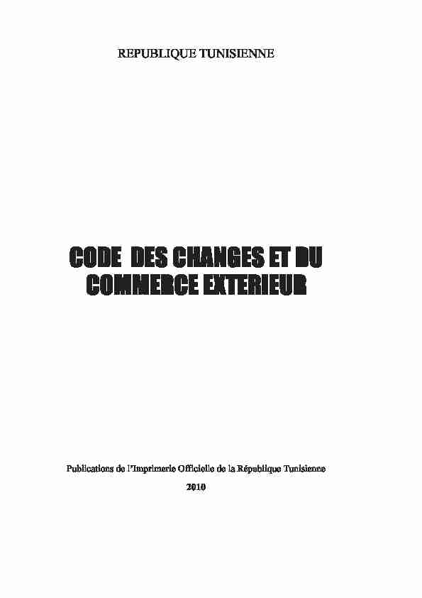 Tunisie - Code du change et commerce exterieur 2010 (www.droit