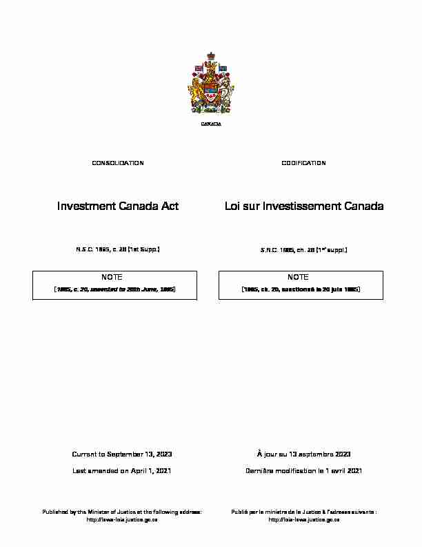 Investment Canada Act Loi sur Investissement Canada