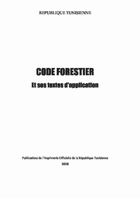 Tunisie - Code forestier 2010 (www.droit-afrique.com)