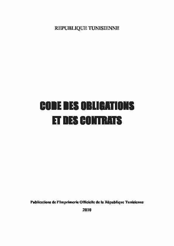 Tunisie - Code des obligations 2010 (www.droit-afrique.com)