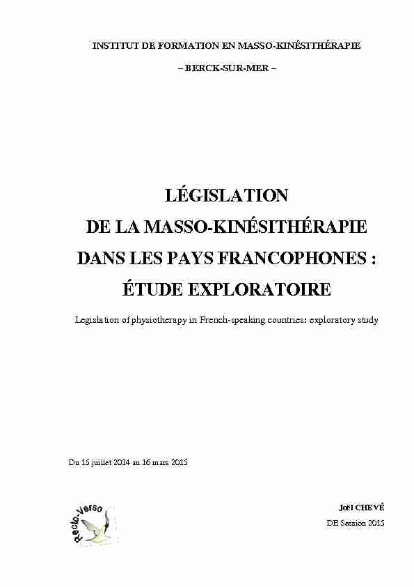 législation de la masso-kinésithérapie dans les pays francophones