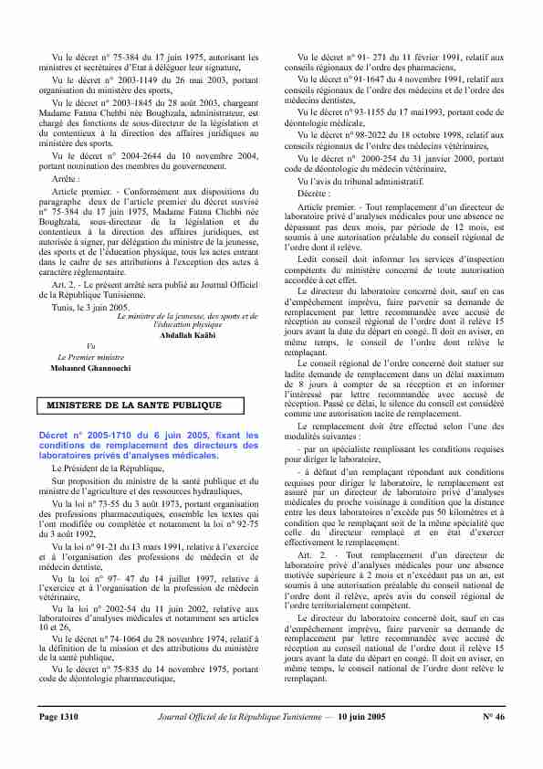 Journal Officiel de la République Tunisienne e 10 juin 2005 Nƒ 46