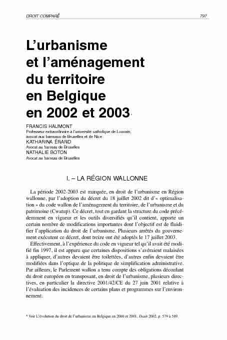 Lurbanisme et laménagement du territoire en Belgique en 2002 et