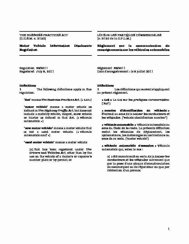 [PDF] Motor Vehicle Information Disclosure Regulation MR 99/2011