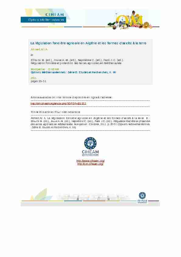 [PDF] La législation foncière agricole en Algérie et les formes daccès à la