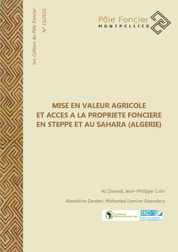 [PDF] Mise en valeur agricole et accès à la propriété foncière en steppe et