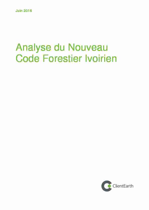 Analyse du Nouveau Code Forestier Ivoirien