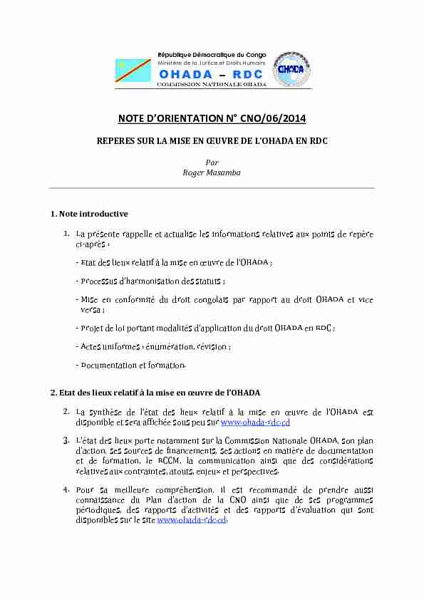 Note dorientations n° 06 CNO RDC - OHADA.com