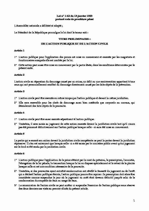 [PDF] Loi n° 1-63 du 13 janvier 1963 portant code de procédure pénal - ILO