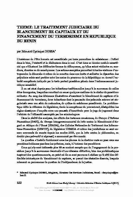 LE TRAITEMENT JUDICIAIRE DU BLANCHIMENT DE CAPITAUX