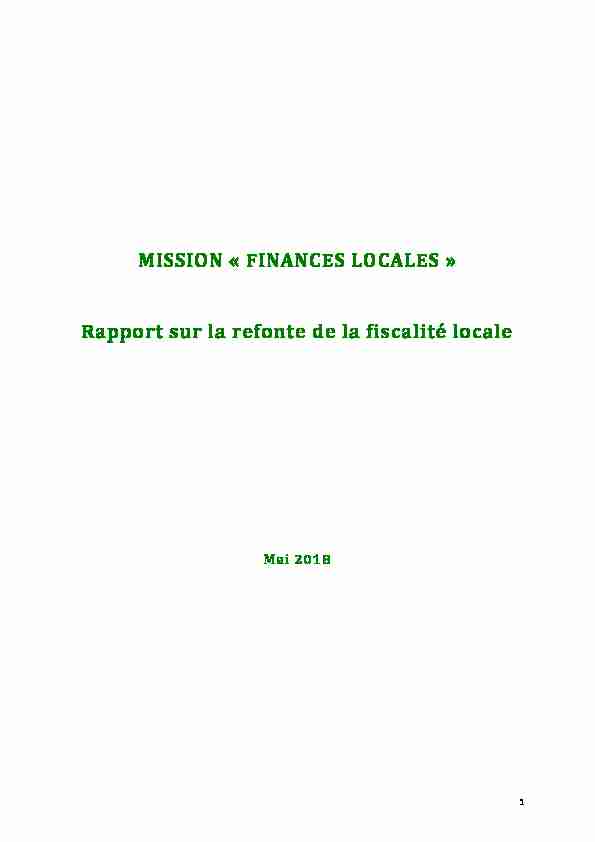 MISSION « FINANCES LOCALES » Rapport sur la refonte de la