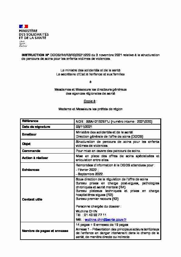 INSTRUCTION N° DGOS/R4/R3/R2/2021/220 du 3 novembre 2021