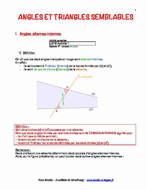 ANGLES ET TRIANGLES SEMBLABLES