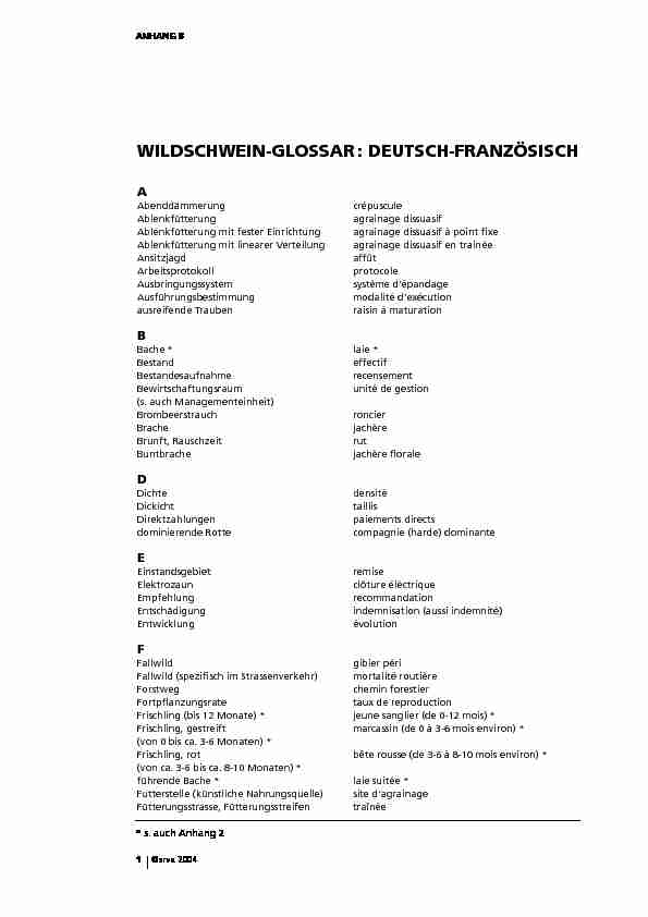 WILDSCHWEIN-GLOSSAR: DEUTSCH-FRANZÖSISCH