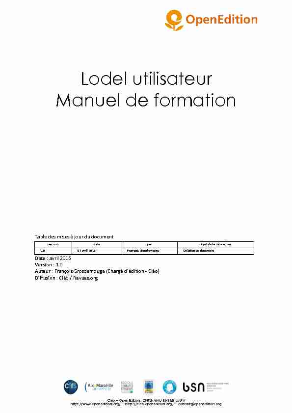 Lodel utilisateur Manuel de formation