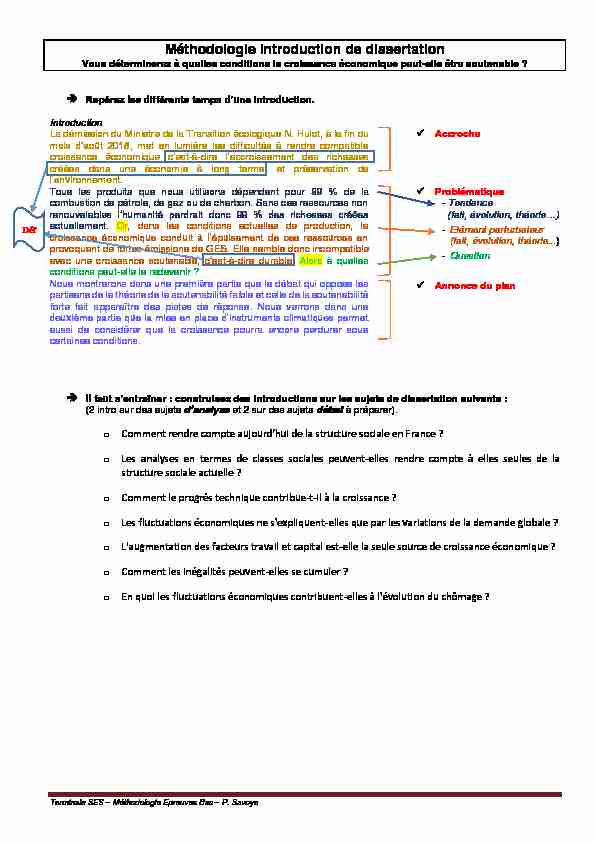 Méthodologie introduction de dissertation